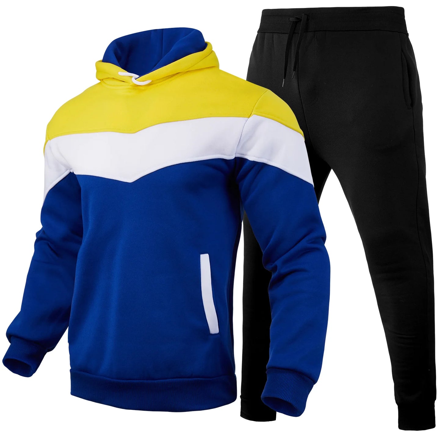 Men’s Autumn & Winter Sportswear Set – 3-Color Block Hoodie & Sweatpants Style Heaven