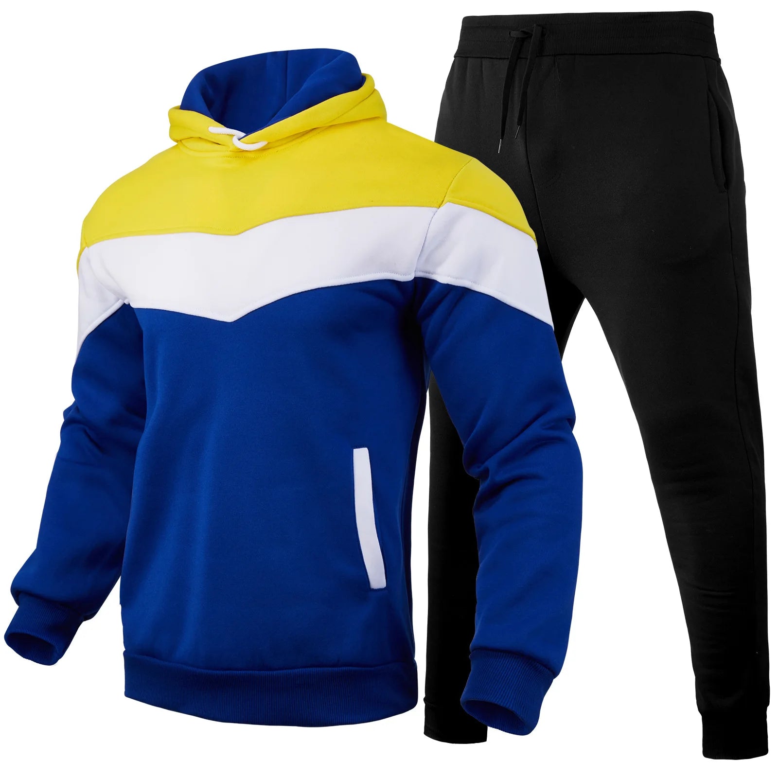Men’s Autumn & Winter Sportswear Set – 3-Color Block Hoodie & Sweatpants Style Heaven