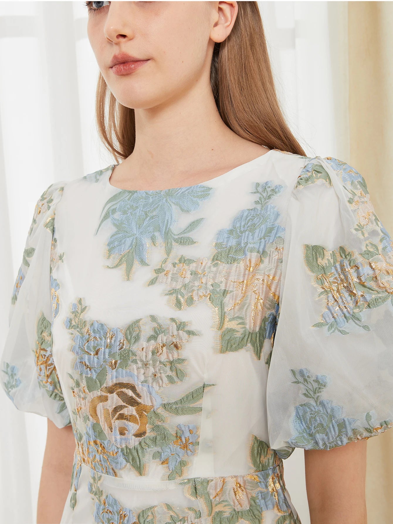 Elegant Floral Organza Fishtail Long Dress – Luxury Mermaid Evening Dresses Puff Sleeve Bodycon Party Club Dress Style Heaven