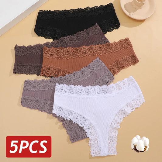 5-Pack Lace Seamless Cotton Panties – Ribbed Brazilian Style | S–XL