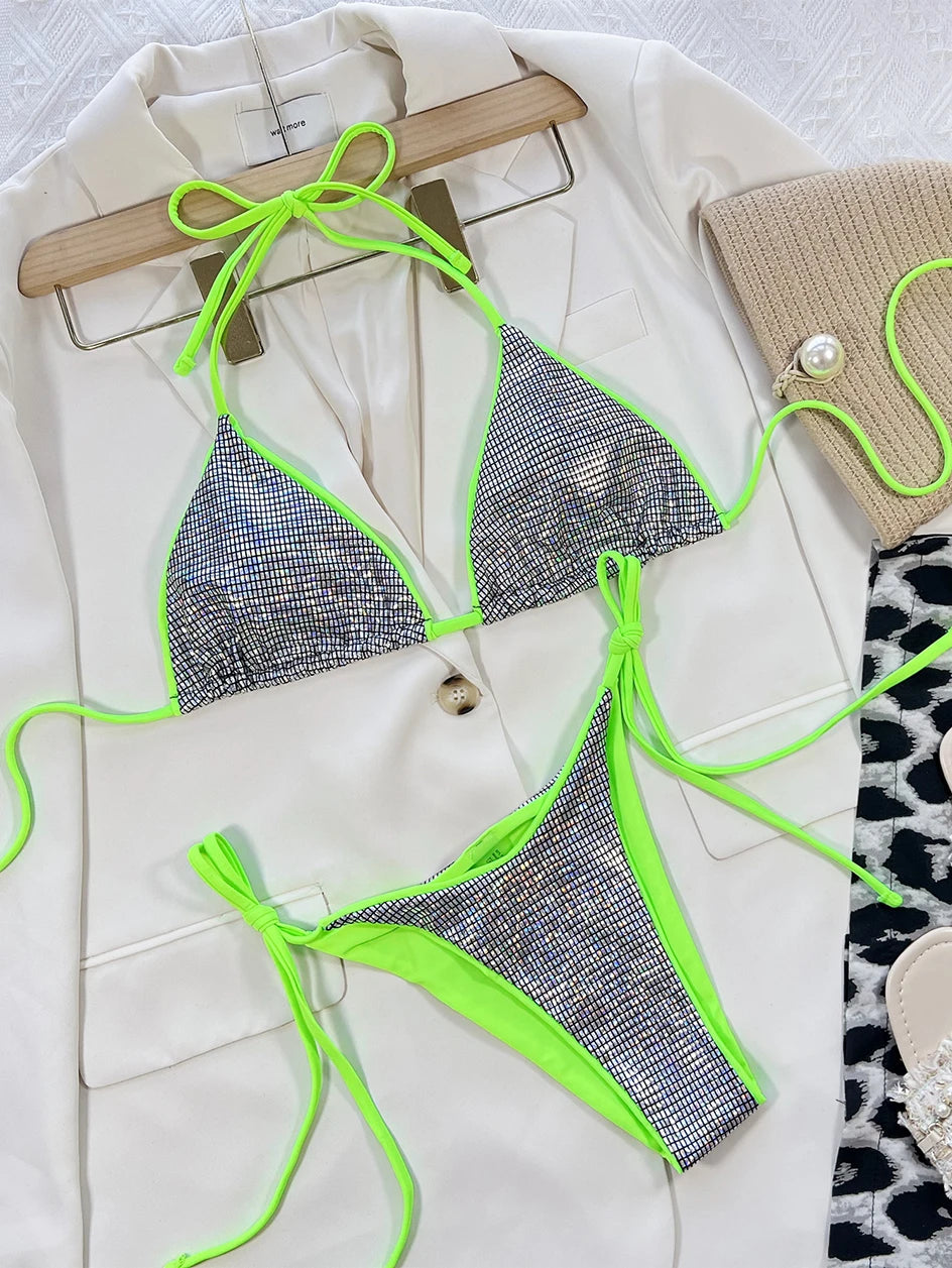2024 Sexy Leopard Micro Bikini – Women’s Brazilian Halter Swimwear Set with Lace-Up Design Style Heaven