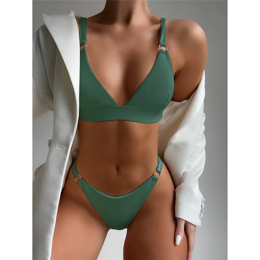 Sexy High Leg Cut Ribbed Bikini – Padded Two-Piece Swimsuit for Women – Chic Bathing Suit for Pool & Beach Style Heaven