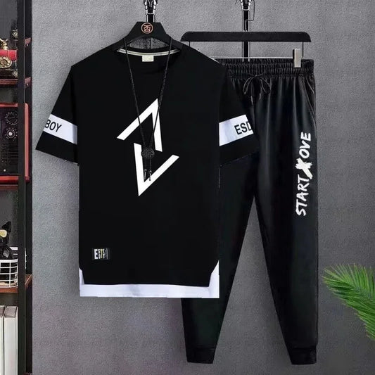 Men’s Summer Casual Sports Set – Printed Hooded T-Shirt & Shorts Style Heaven
