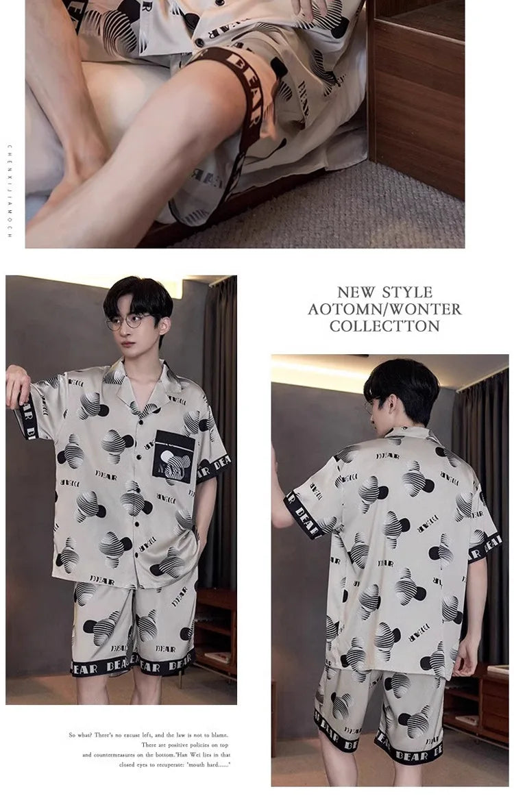 Men’s Ice Silk Pajama Set – Short-Sleeve & Shorts Summer Sleepwear Style Heaven