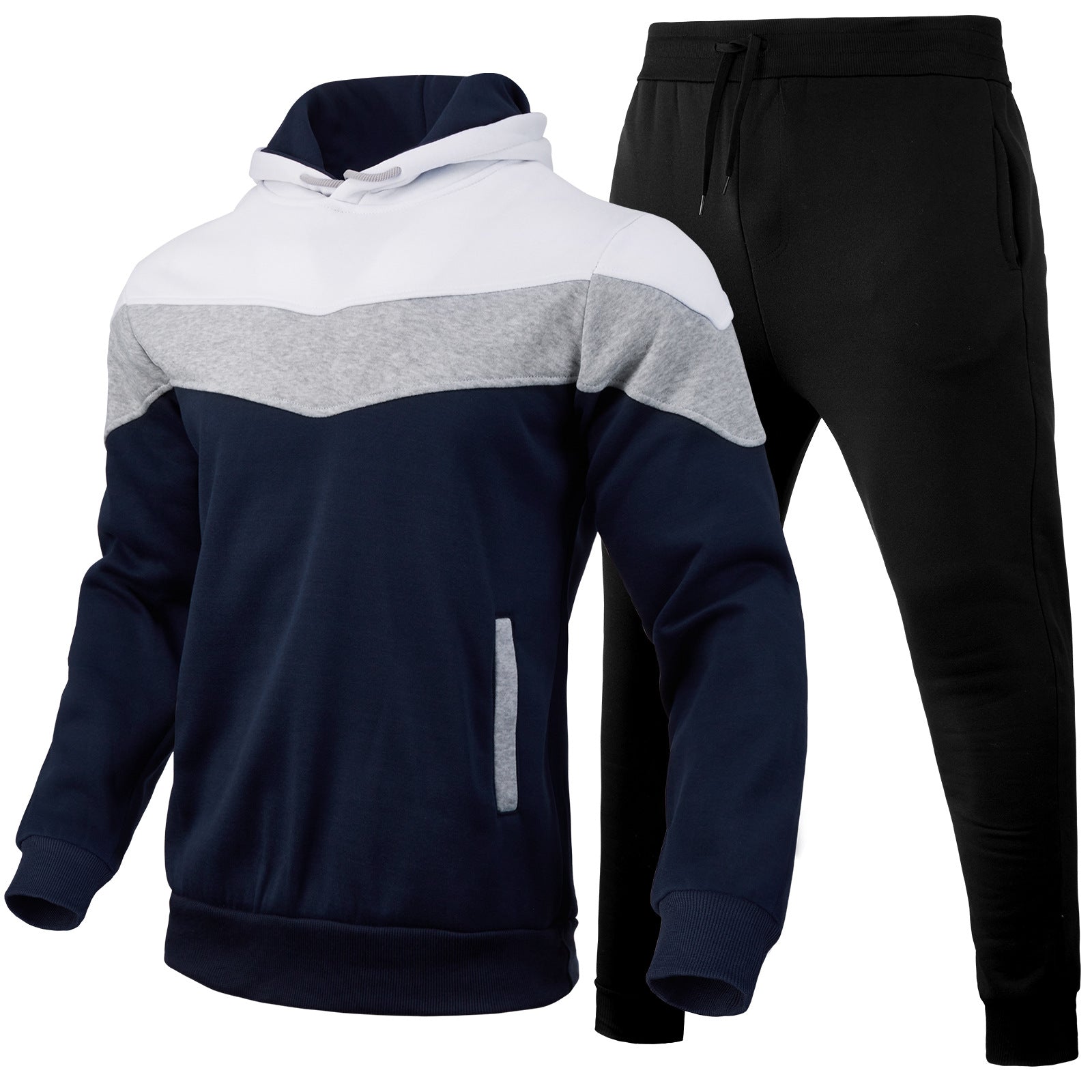 Men’s Autumn & Winter Sportswear Set – 3-Color Block Hoodie & Sweatpants Style Heaven