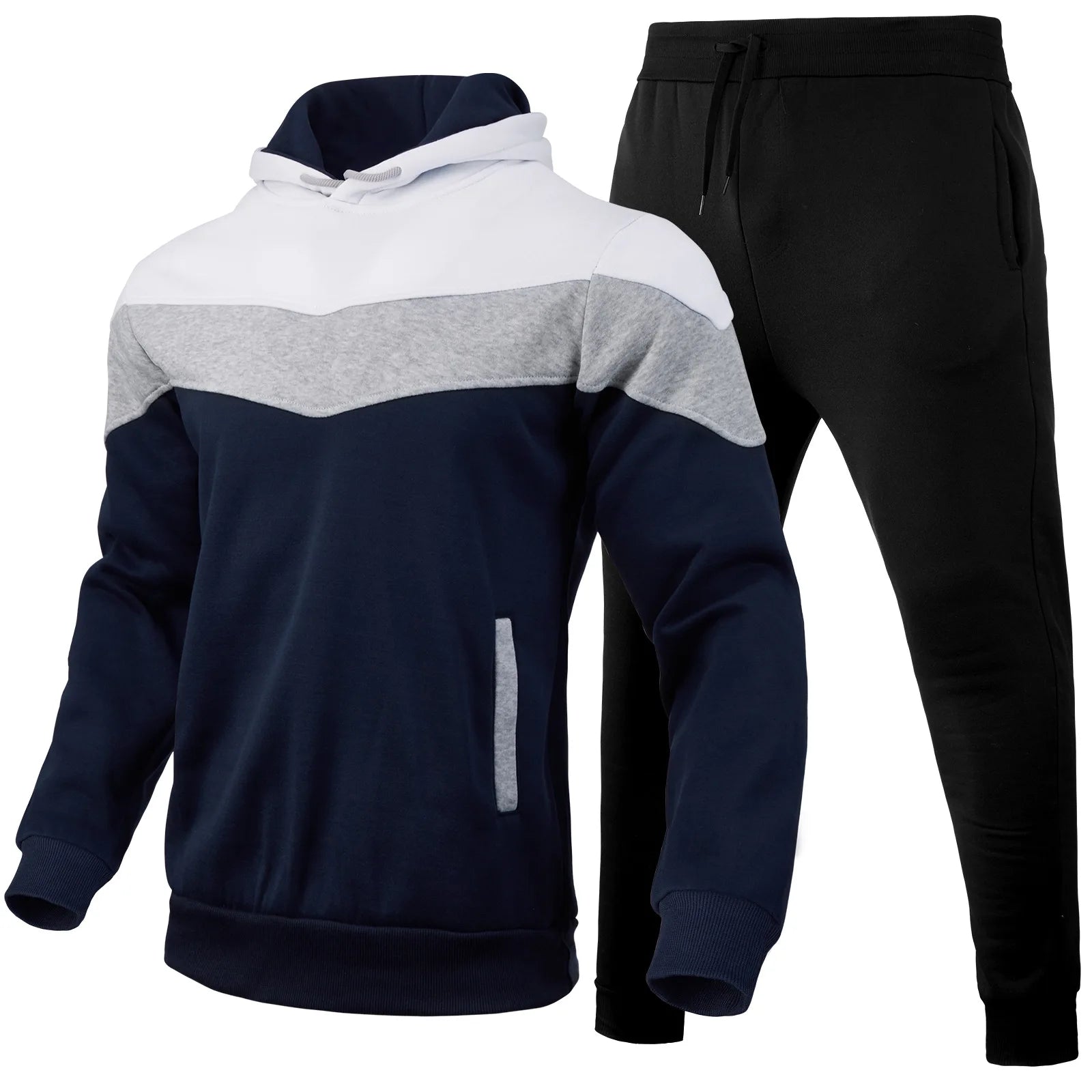 Men’s Autumn & Winter Sportswear Set – 3-Color Block Hoodie & Sweatpants Style Heaven