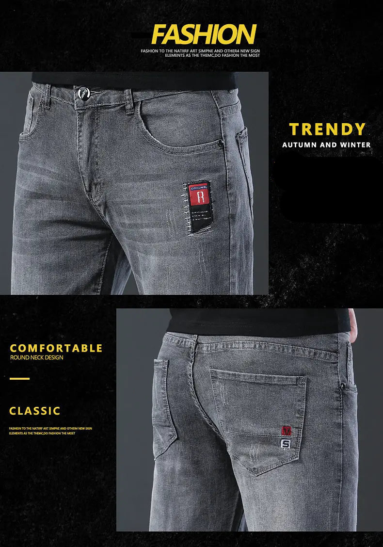 2024 Men’s Fashion Korean Style Straight-Leg Grey Denim Jeans Style Heaven