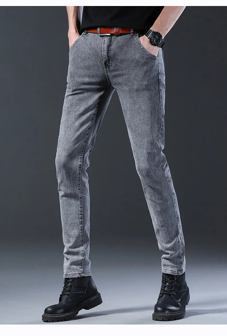 2024 Men’s Fashion Korean Style Straight-Leg Grey Denim Jeans Style Heaven