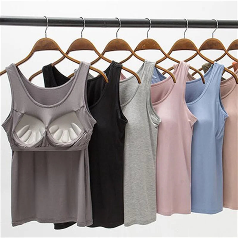 2025 Women’s Slim Fit Padded Tank Top – Built-In Bra Vest, Casual Sexy Underlay Shirt Style Heaven