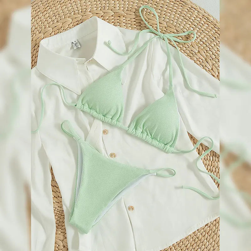 2025 High-Waisted Lace-Up Bikini Set – Sexy Halter Swimsuit for Women Style Heaven