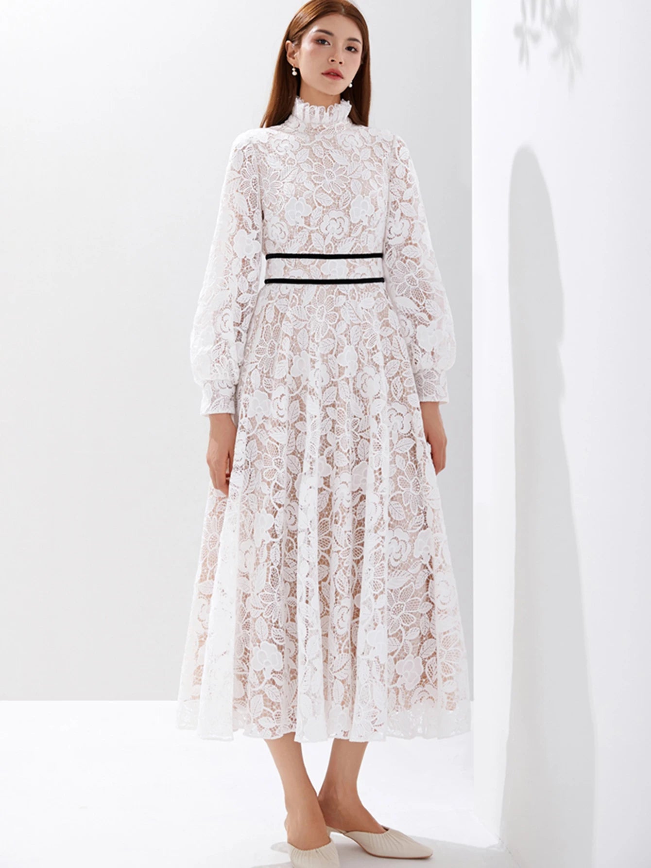 Women Luxury Embroidered Long Maxi Evening Dress – Lace Hollow-Out Flowers Elegant White Summer Party Dress Style Heaven