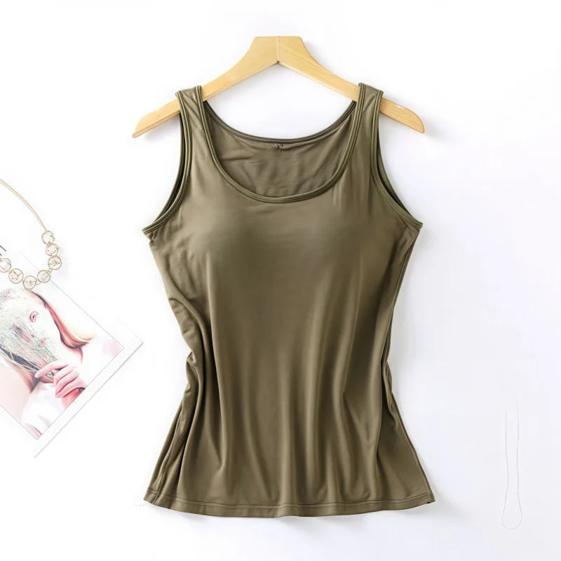 2025 Women’s Slim Fit Padded Tank Top – Built-In Bra Vest, Casual Sexy Underlay Shirt Style Heaven