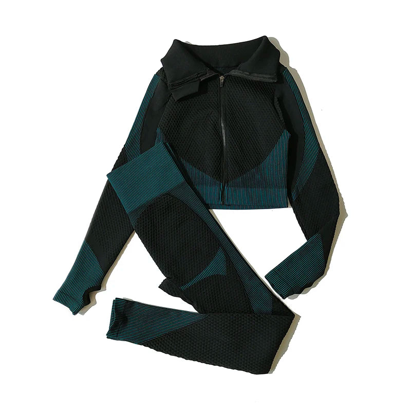 2-Piece Seamless Yoga Set for Women – Long Sleeve Crop Top & High Waist Leggings Gym Outfit Style Heaven
