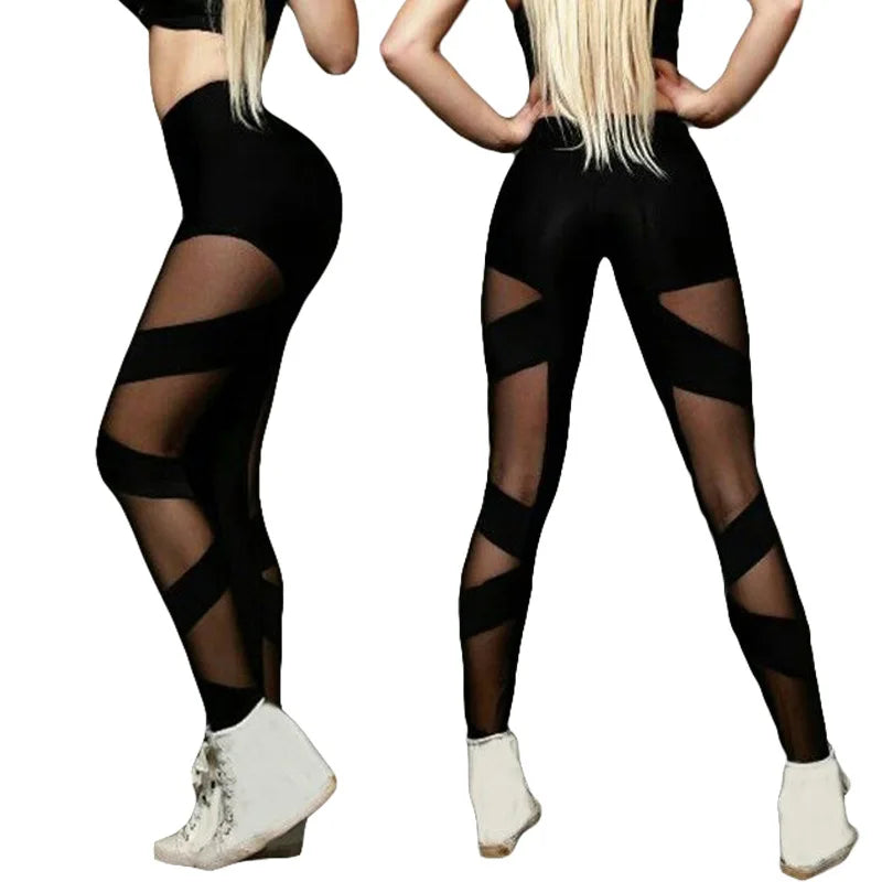 High Waist Mesh Stitching Yoga Leggings – Sexy See-Through Sports & Dance Pants for Women Style Heaven