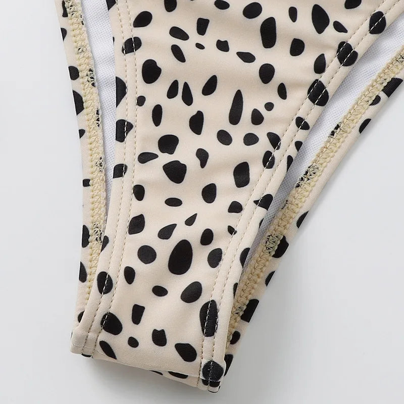 Leopard Print 3-Piece Micro Bikini Set – Halter Top, Low Waist Bottoms & Cover-Up - Style Heaven