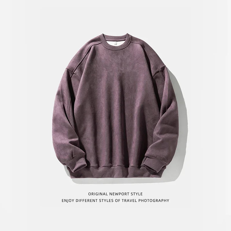 Men’s Purple Suede Sweatshirt – Baggy O-Neck Casual Long Sleeve Top for Autumn & Winter 2025 - Style Heaven