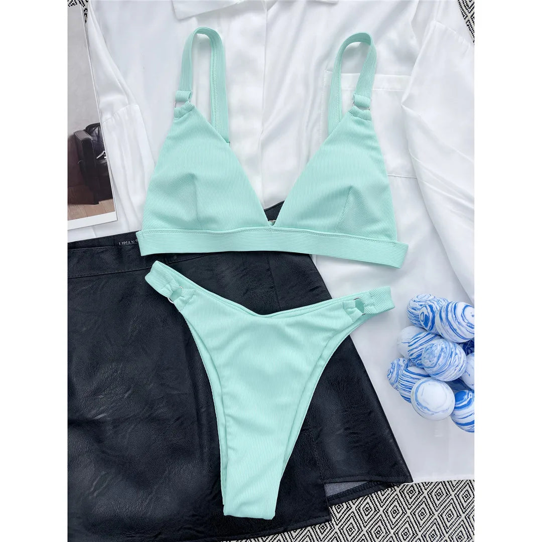 Sexy High Leg Cut Ribbed Bikini – Padded Two-Piece Swimsuit for Women – Chic Bathing Suit for Pool & Beach Style Heaven