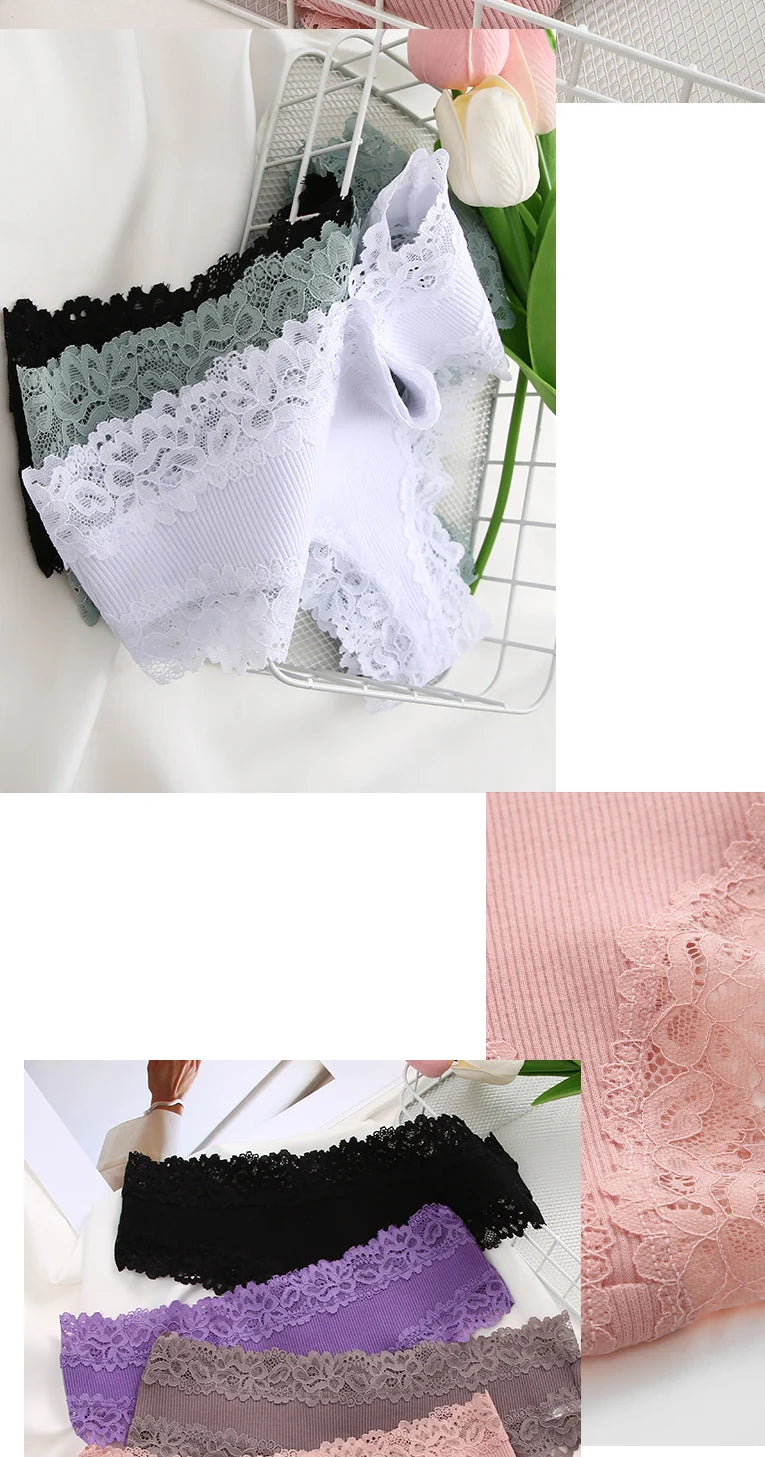 3PCS Women's Lace Seamless Cotton Panties – Ribbed Brazilian Low Waist Underwear, Breathable & Plus Size Lingerie Style Heaven