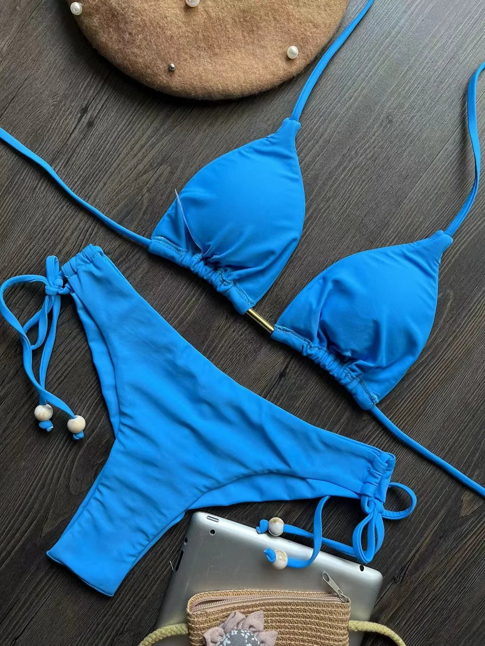 Sexy Triangle Bathing Suit for Women – Brazilian Bikini Halter Swimwear with Push Up and Metal Chain Details Style Heaven