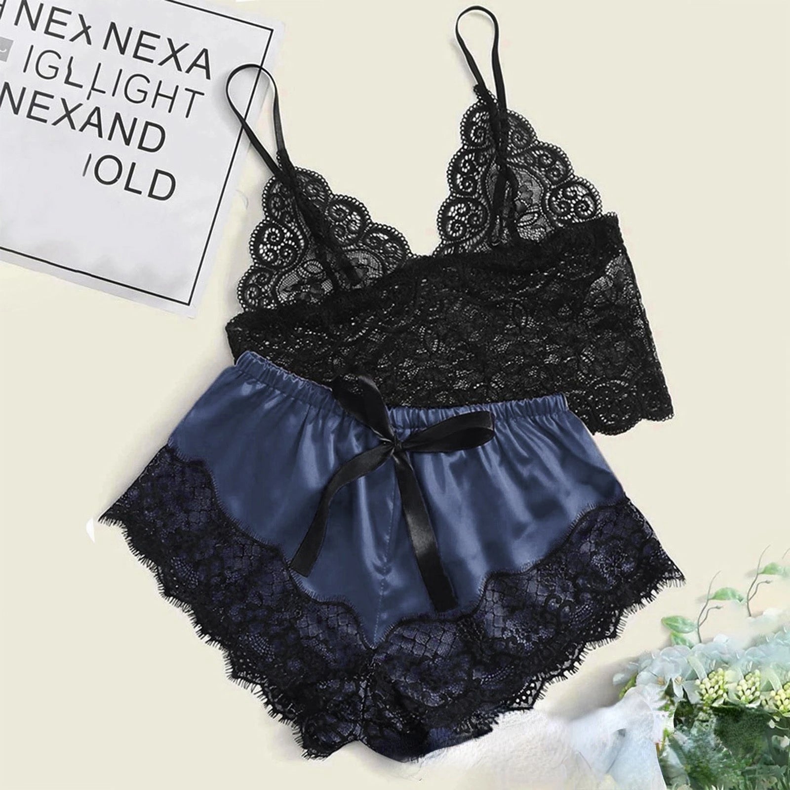 Sexy Lace Pajama Set – 2-Piece Camisole & Shorts Sleepwear for Women Style Heaven