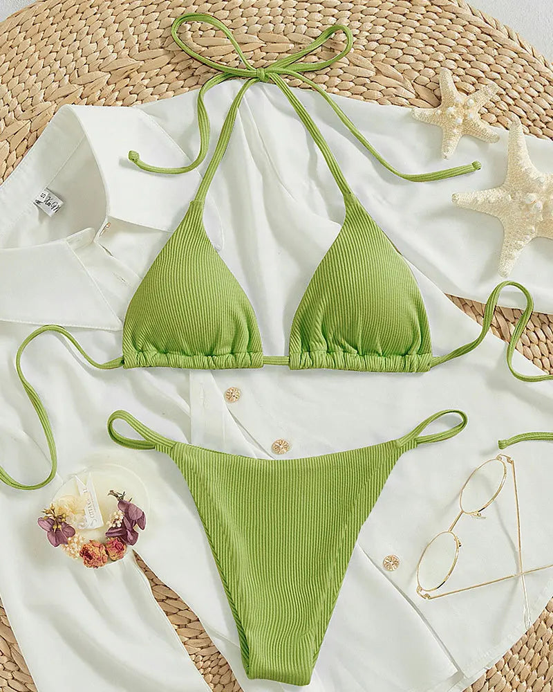 2025 High-Waisted Lace-Up Bikini Set – Sexy Halter Swimsuit for Women Style Heaven