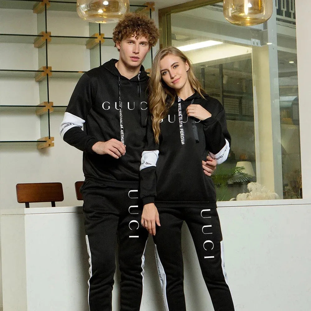 Mens Tracksuit Warm Hooded Sweatshirt+Sweatpants 2 Pcs Sets Winter High Quality Black White Top Or Pants Casual Jogging Clothing Style Heaven