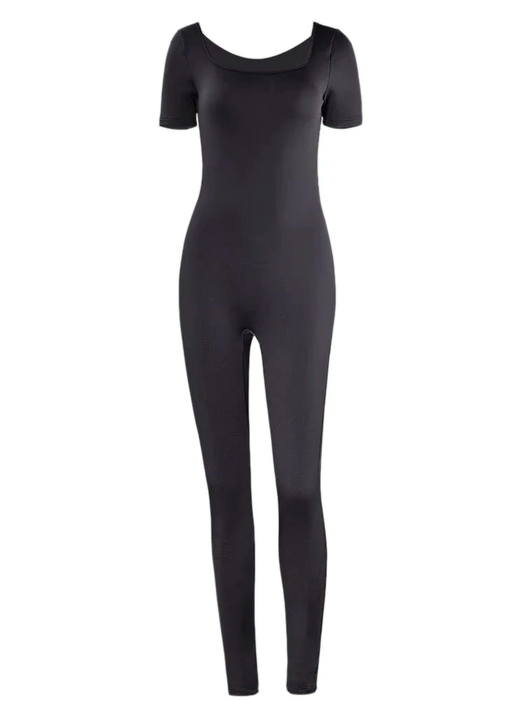 2025 Spring and Summer New Women's One-piece Short Sleeve Solid Color Sexy Slim Fit Street Style Jumpsuit Style Heaven