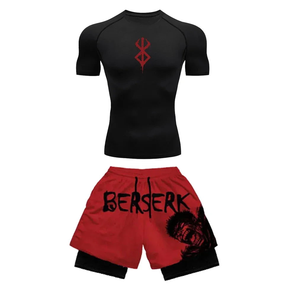 Anime 3D Printed Men's Compression Set – Short Sleeve Gym Top & Workout Shorts | Quick-Dry Athletic Rash Guard Style Heaven