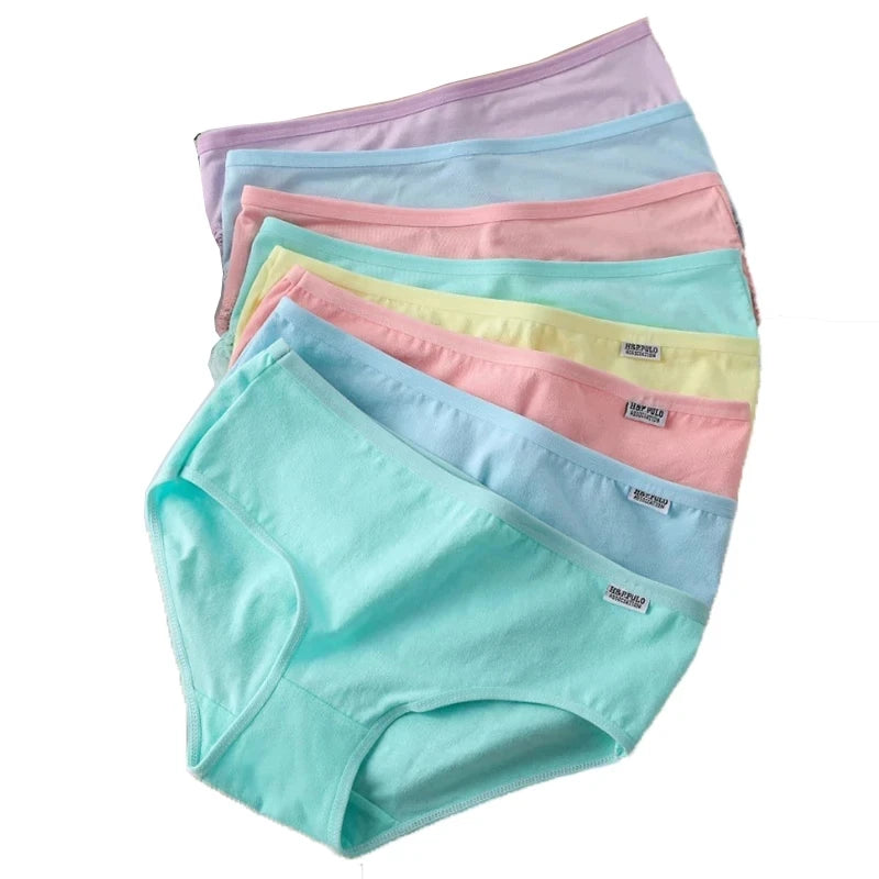 7PCS Candy Color Cotton Panties – Women's Breathable Mid-Waist Underwear Set, Soft & Comfortable Plus-Size Briefs Style Heaven