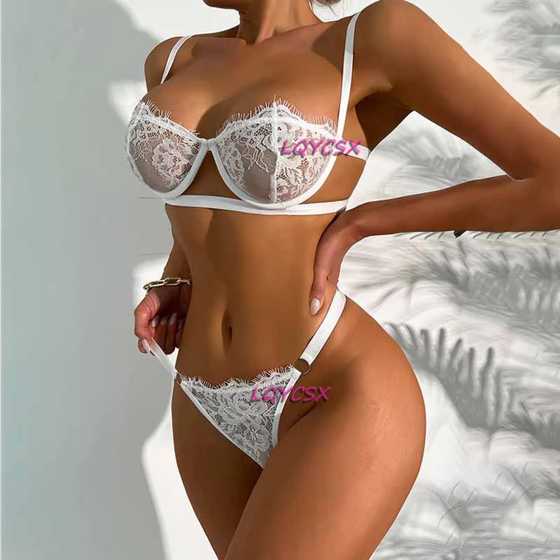 Lace Transparent Lingerie Set – Floral Sheer Half-Cup Bra & Panty Set Style Heaven