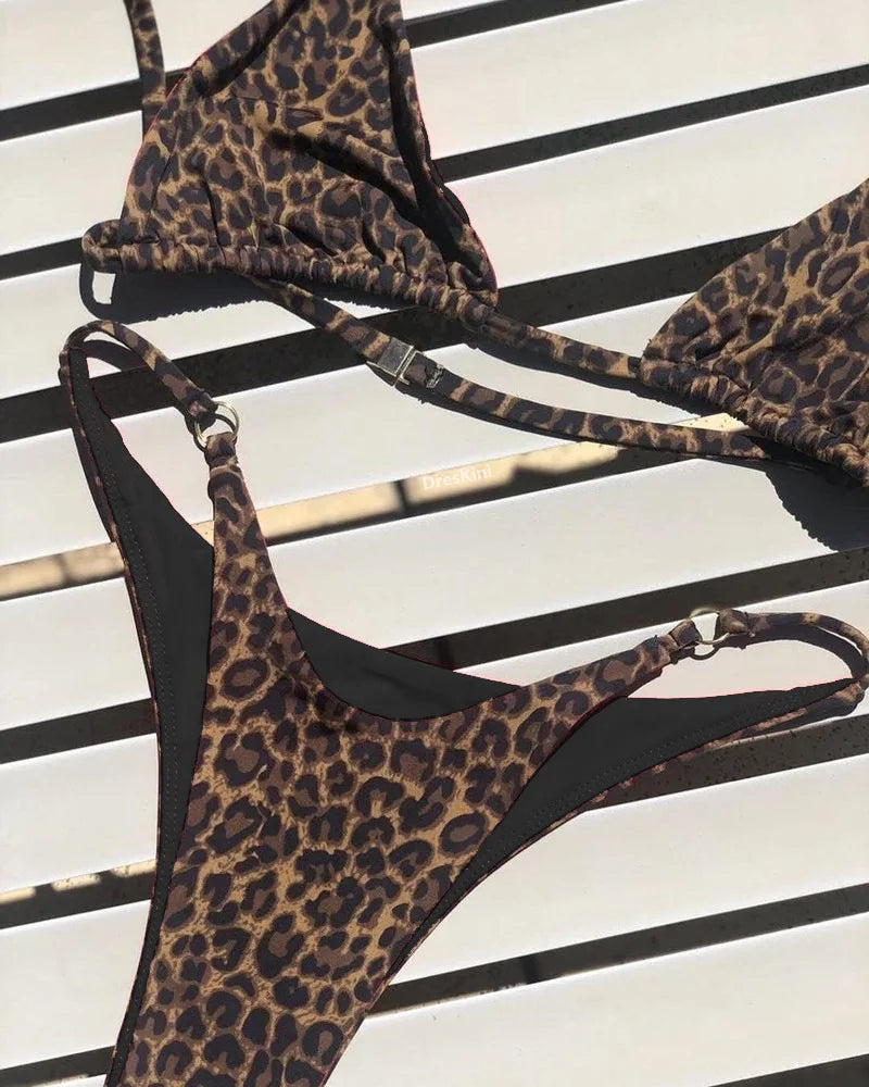 2024 Micro Leopard Bikini – High Cut Bandage Push-Up Swimsuit, Sexy Thong Swimwear for Beach Vacation Style Heaven