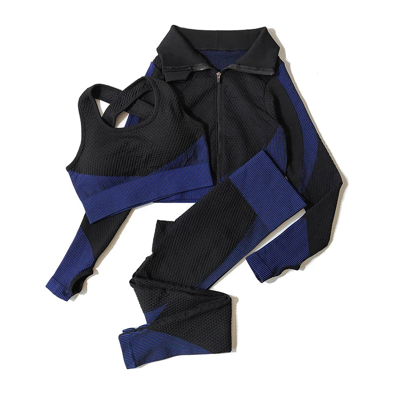 2/3Pcs Women’s Seamless Yoga Suit – Knitted Leggings & Zipper Crop Top Fitness Sportswear Gym Set Style Heaven