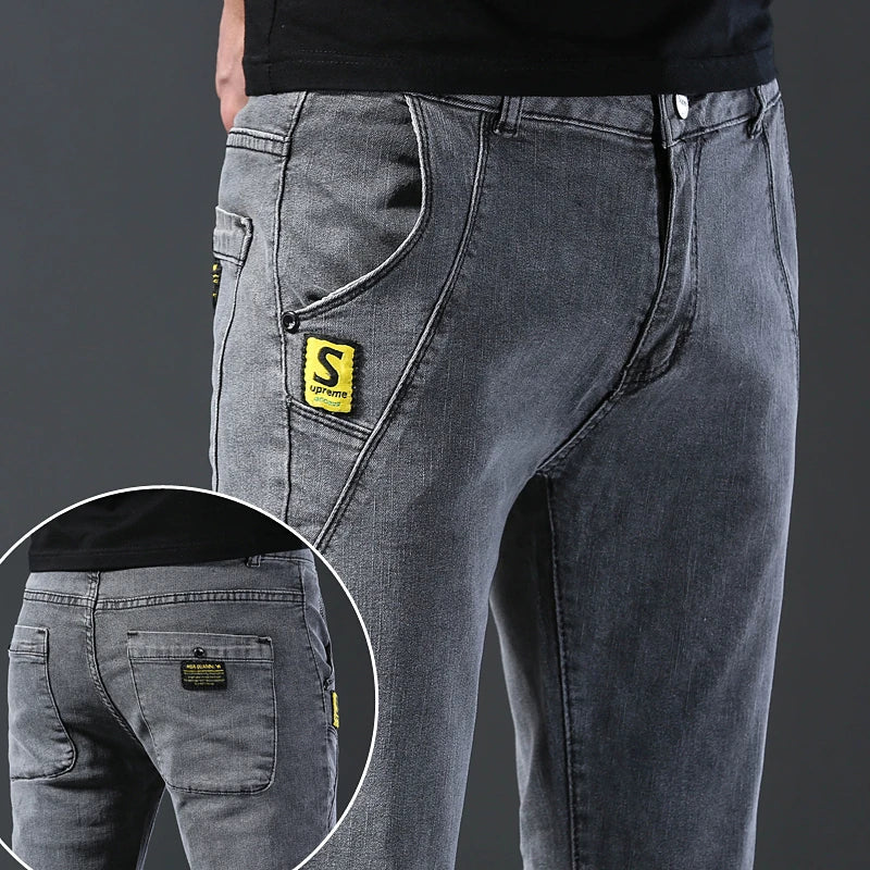 2024 Men’s Fashion Korean Style Straight-Leg Grey Denim Jeans Style Heaven