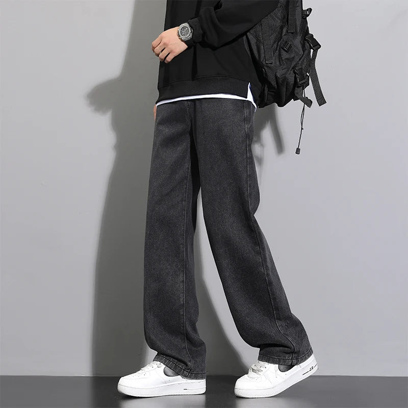2025 New Korean Men's Wide-Leg Denim Jeans – Classic Straight-Leg Casual Pants Style Heaven