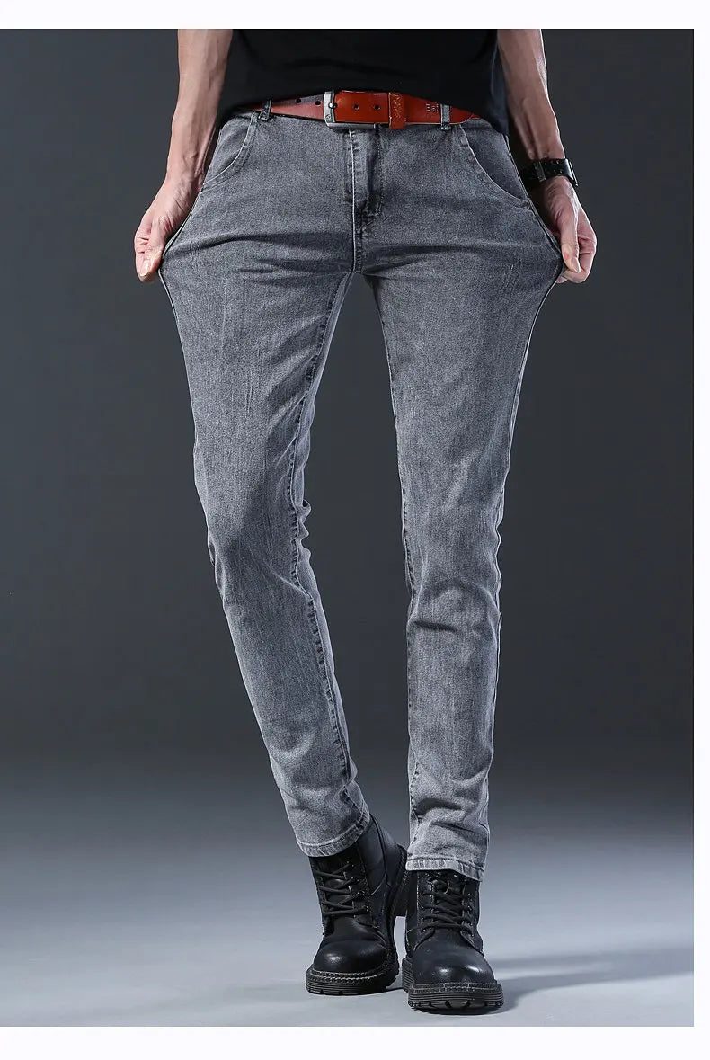 2024 Men’s Fashion Korean Style Straight-Leg Grey Denim Jeans Style Heaven