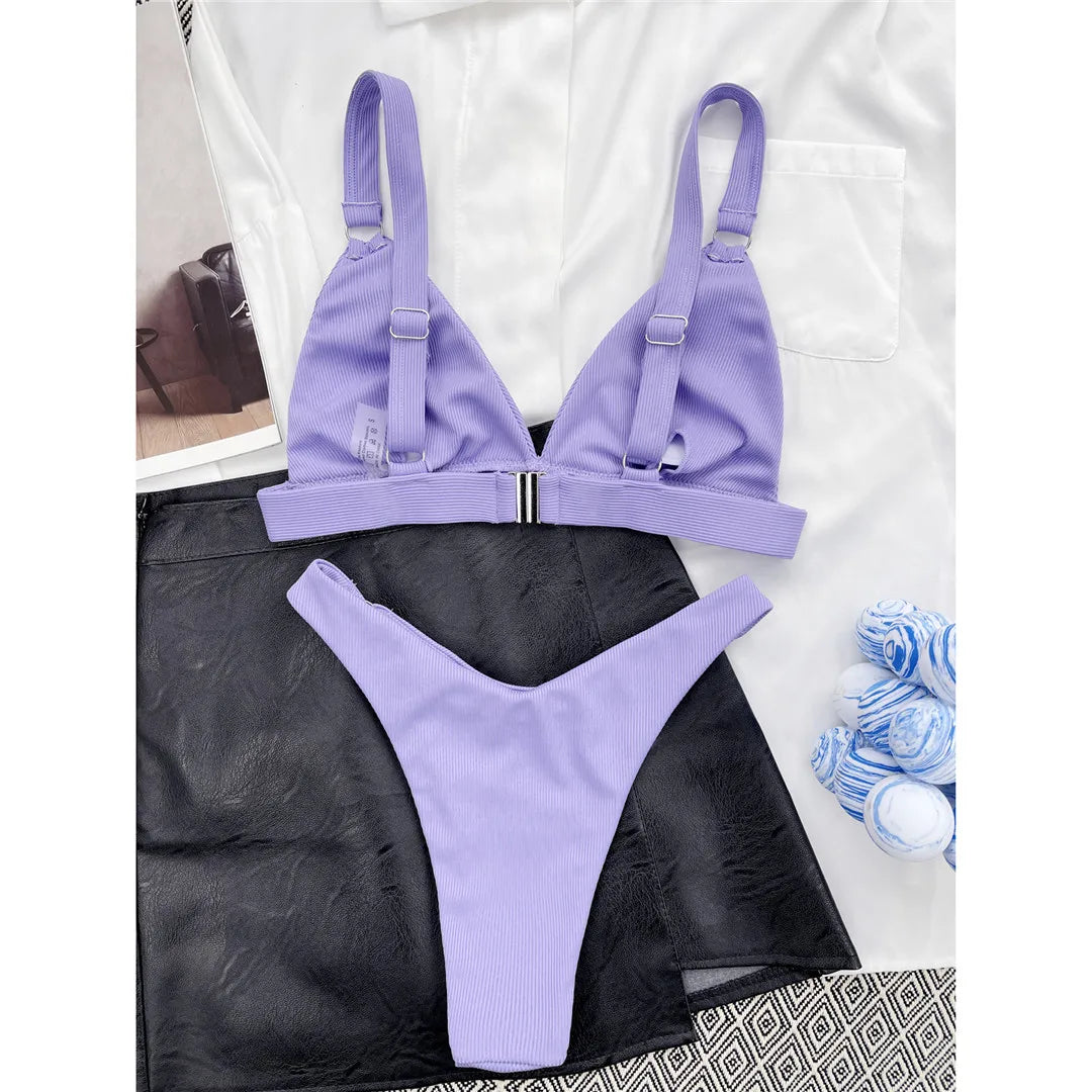 Sexy High Leg Cut Ribbed Bikini – Padded Two-Piece Swimsuit for Women – Chic Bathing Suit for Pool & Beach Style Heaven