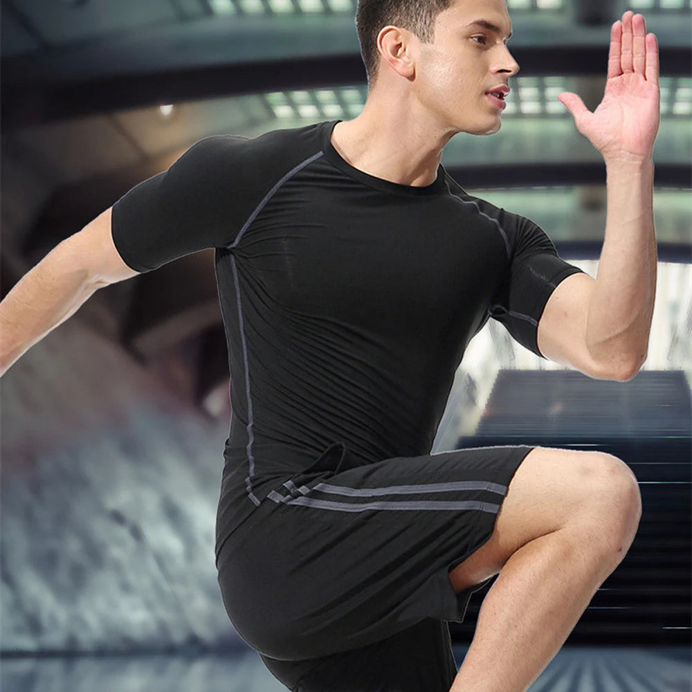 Anime 3D Printed Men's Compression Set – Short Sleeve Gym Top & Workout Shorts | Quick-Dry Athletic Rash Guard Style Heaven