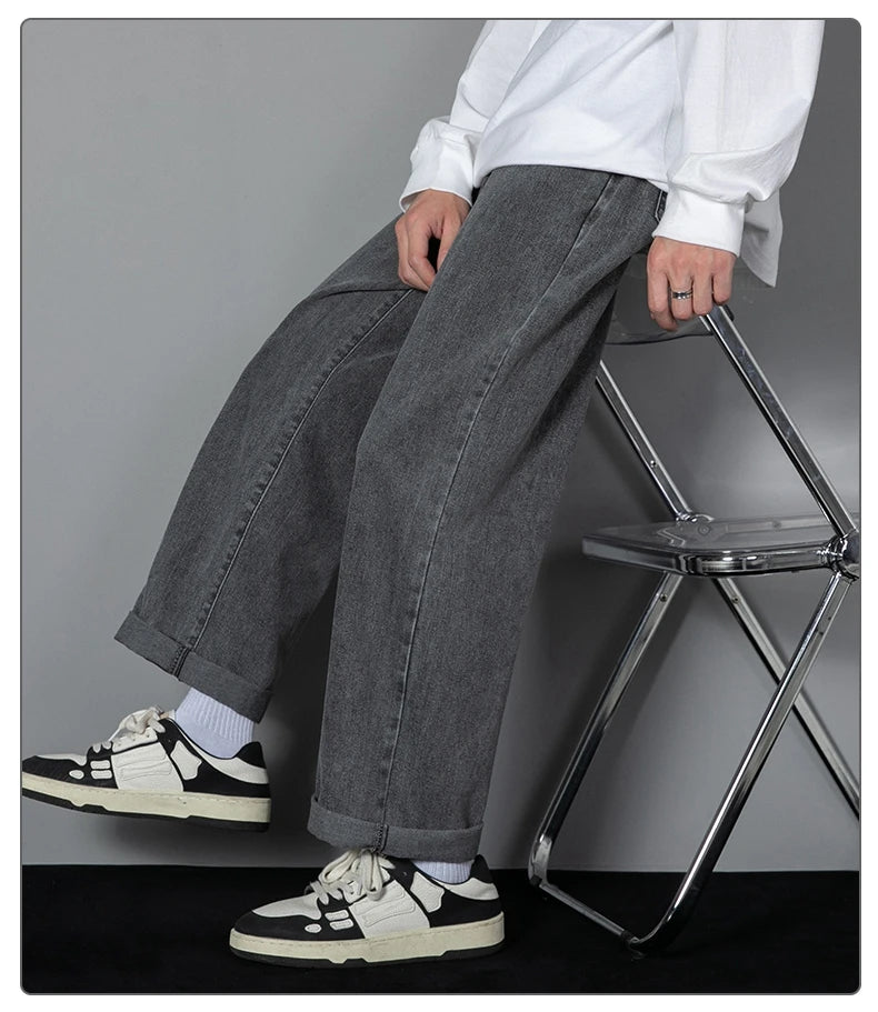 2025 New Korean Men's Wide-Leg Denim Jeans – Classic Straight-Leg Casual Pants Style Heaven