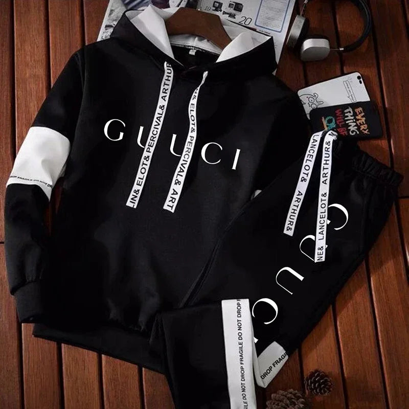 Mens Tracksuit Warm Hooded Sweatshirt+Sweatpants 2 Pcs Sets Winter High Quality Black White Top Or Pants Casual Jogging Clothing Style Heaven