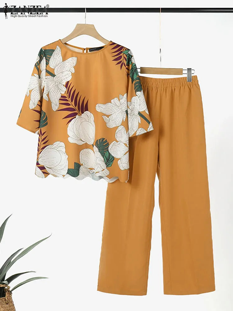 2-Piece Floral Blouse & Pants Set – Elegant Office & Summer Outfit for Women Style Heaven