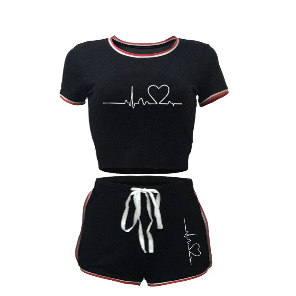 Women’s Summer Personality Tracksuit – Short Sleeve Cropped T-Shirt & Shorts Pajama Set Style Heaven