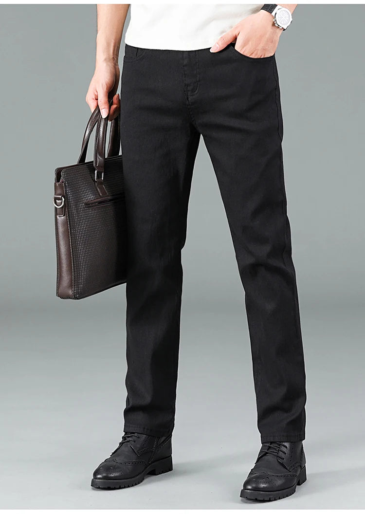 Men’s Pure Black Straight Fit Jeans – Trendy & Comfortable Business Casual Denim - Style Heaven