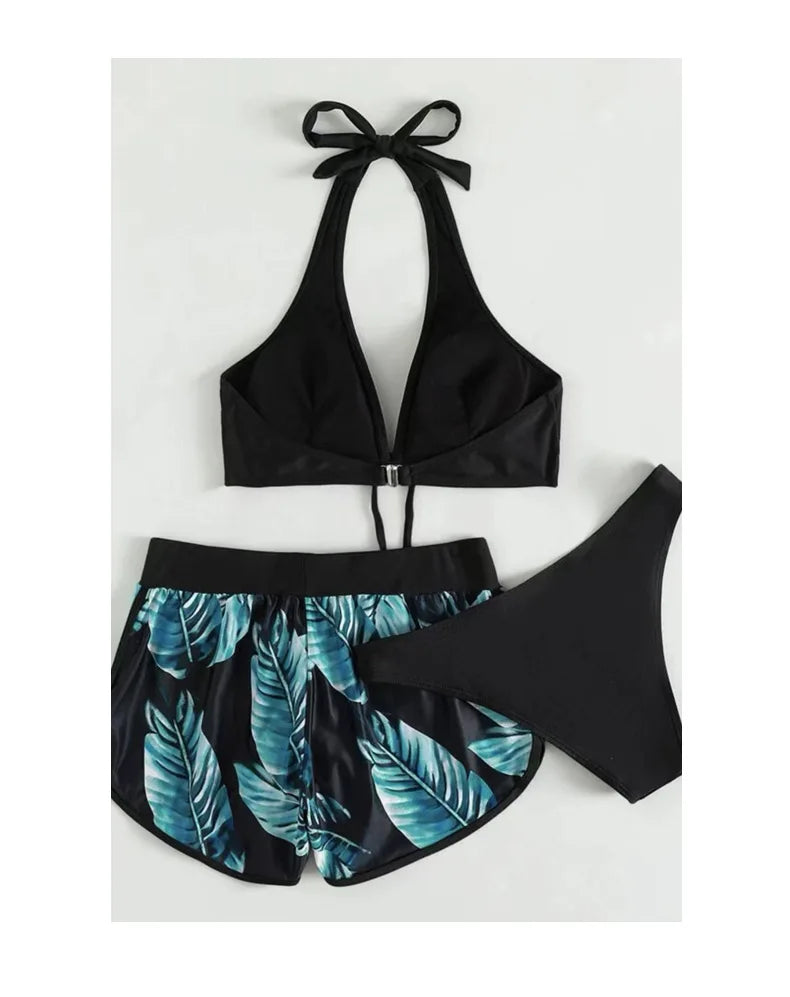 Women’s Sexy Leaf Print 3-Piece High Waist Bikini Set – Stylish Beach Swimwear Style Heaven