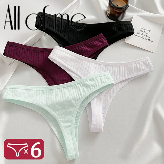 6-Pack Cotton G-String Panties – Sexy Solid Color Thong Briefs