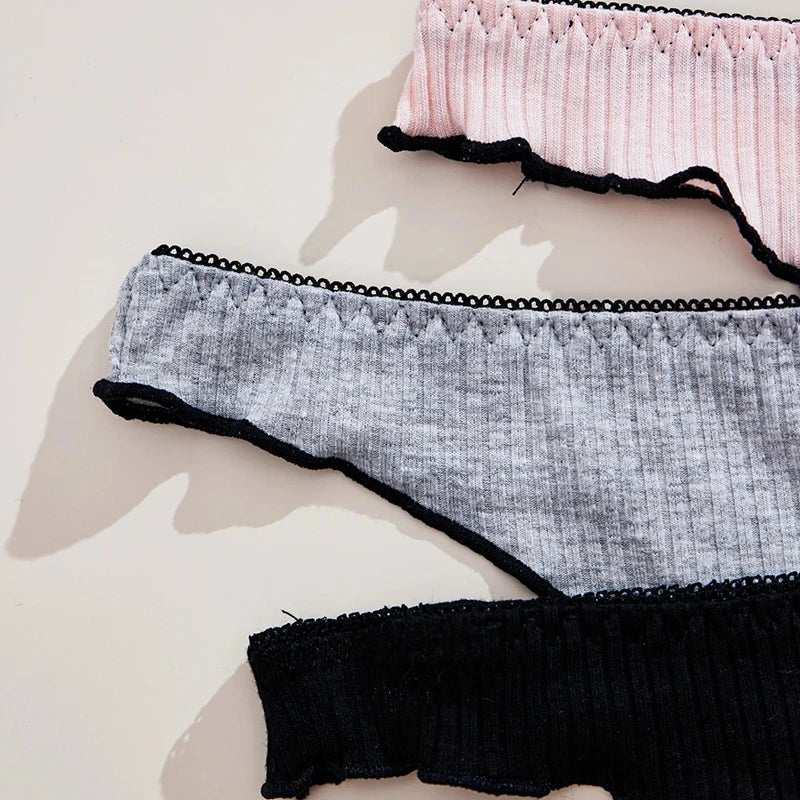 3-Pack Ribbed Cotton Thong Panties – Low Rise G-String with Bow Detail