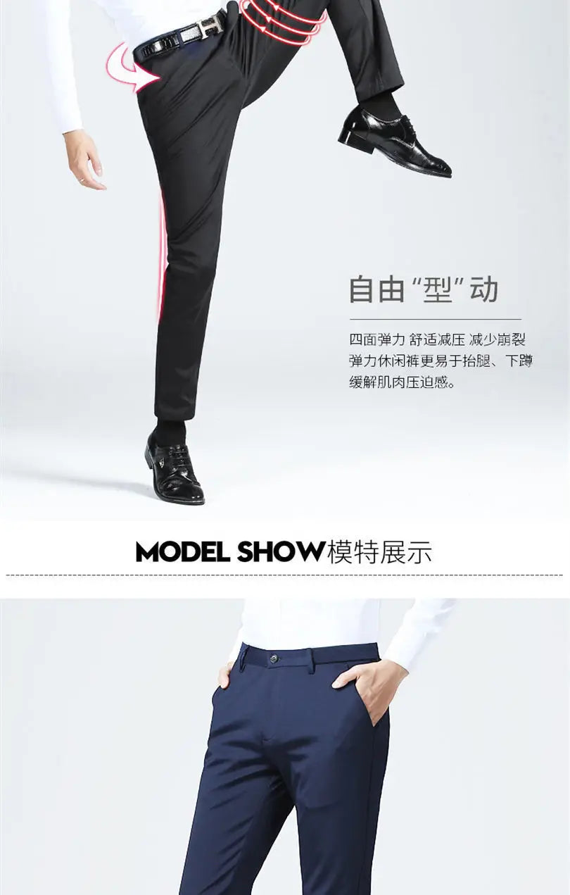 Men's Summer Slim-Fit Suit Pants – Elastic Waist, Non-Iron Straight-Leg Business Trousers for Formal & Casual Wear Style Heaven