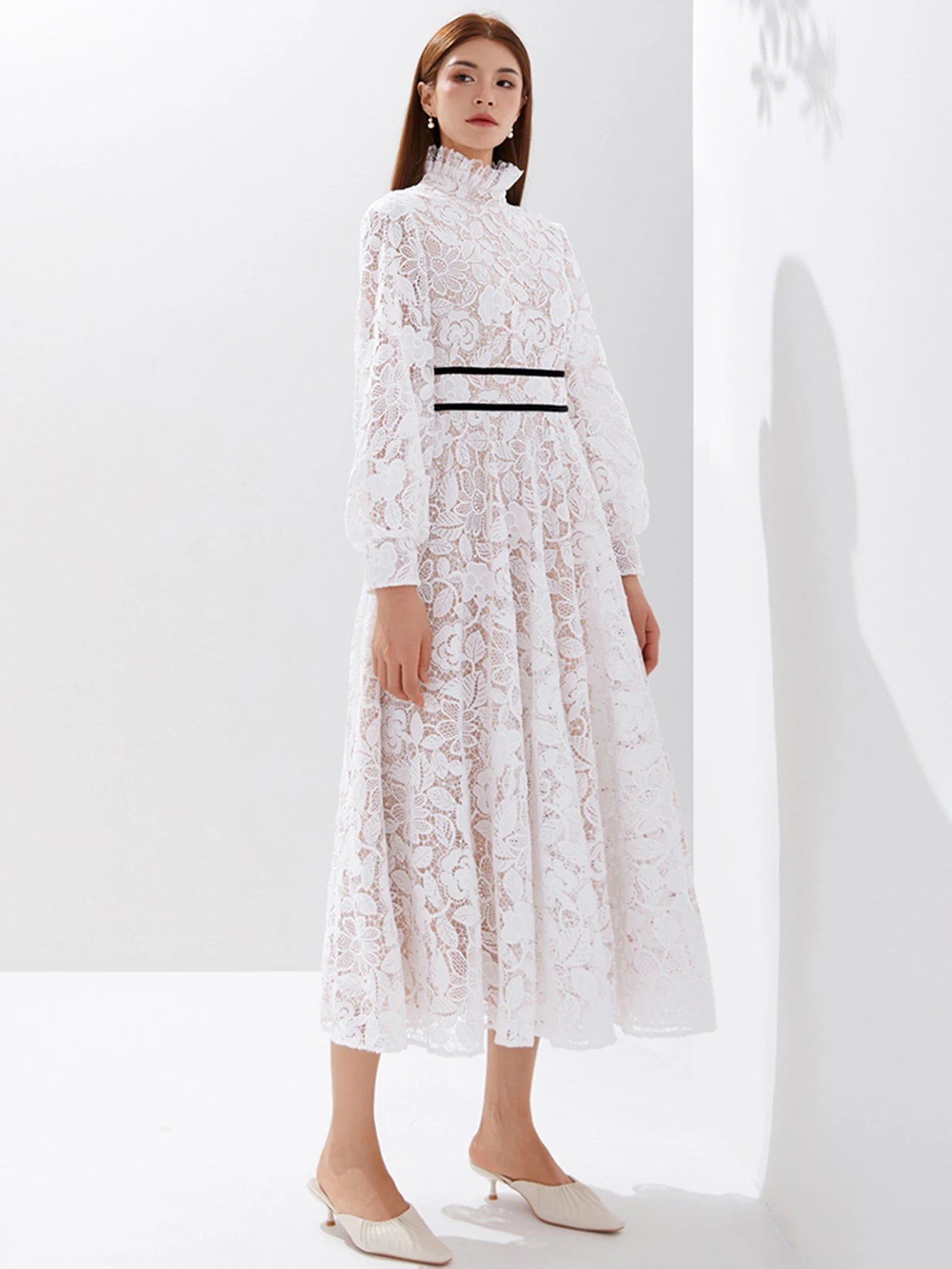 Women Luxury Embroidered Long Maxi Evening Dress – Lace Hollow-Out Flowers Elegant White Summer Party Dress Style Heaven