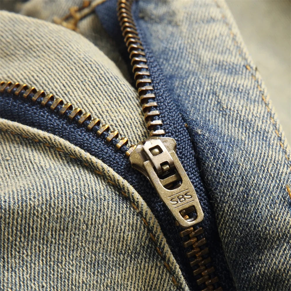 Men’s Retro Ripped Spliced Slim Jeans – Hip-Hop Streetwear Denim - Style Heaven