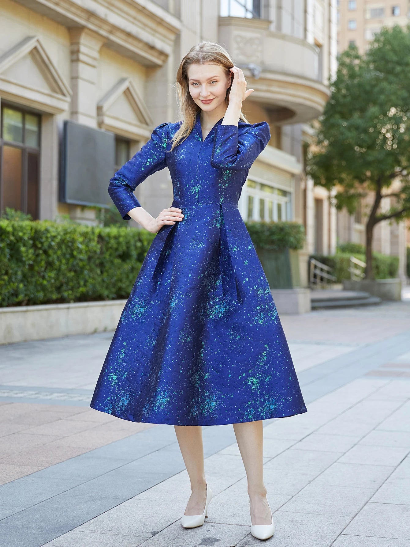 Elegant Women Jacquard Long Maxi Dress – Fashion Floral Party Gown for Fall & Winter Events Style Heaven