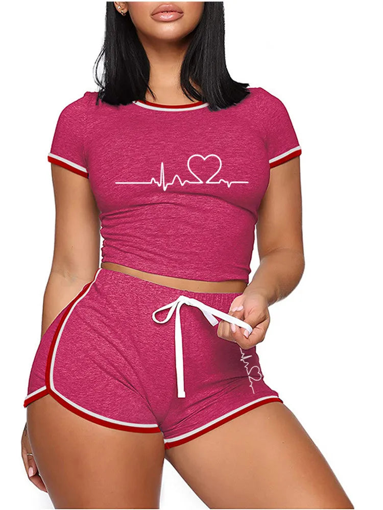 Women’s Summer Personality Tracksuit – Short Sleeve Cropped T-Shirt & Shorts Pajama Set Style Heaven